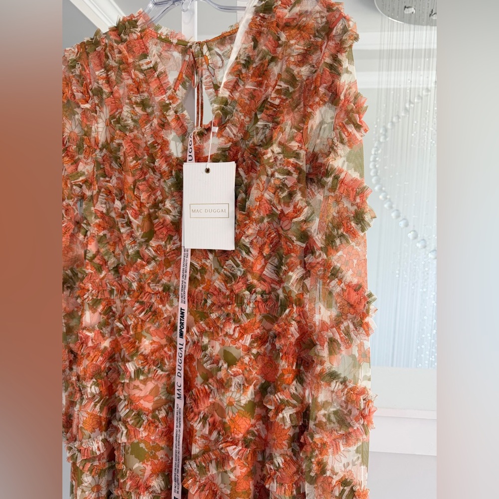 Anthropologie Mac Duggal Floral long sleeve ruffle dress - Picture 6 of 10